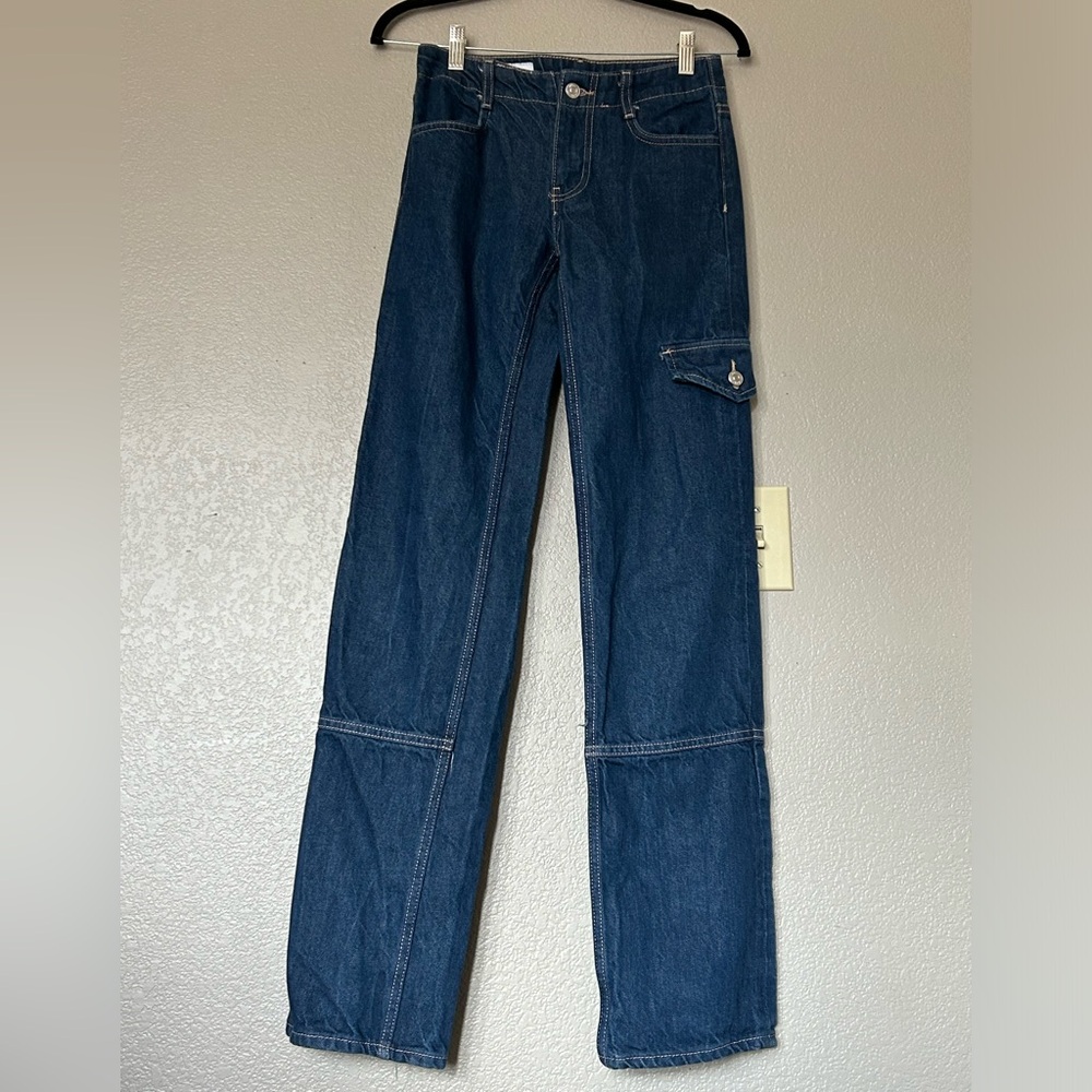 ZARA TRF Slim Fit Cargo Jeans Mid-Rise Straight Leg Streetwear Emo Punk Size 0